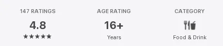 Apple's UK App Store page for Mela, the ratings strip under the header (147 ratings), which shows it is the UK storefront, captured 30 Oct 2026.